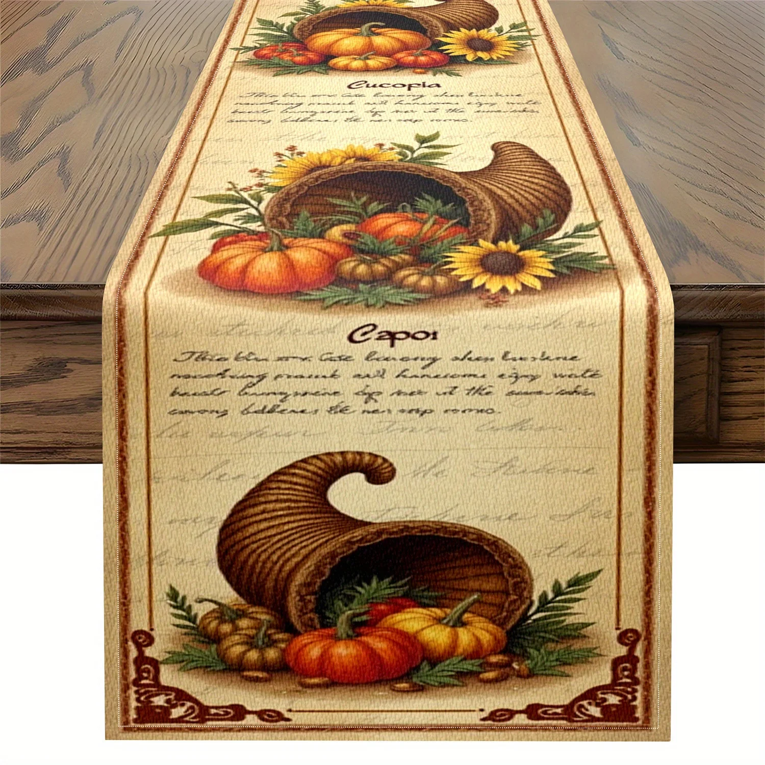 1 Piece Thanksgiving Table Flag - Autumn Harvest Art Pattern, Pumpkin, Sunflower and Leaf Decoration, Suitable for Restaurant, Home, Harvest Party, Pastoral Decoration, Market Display.