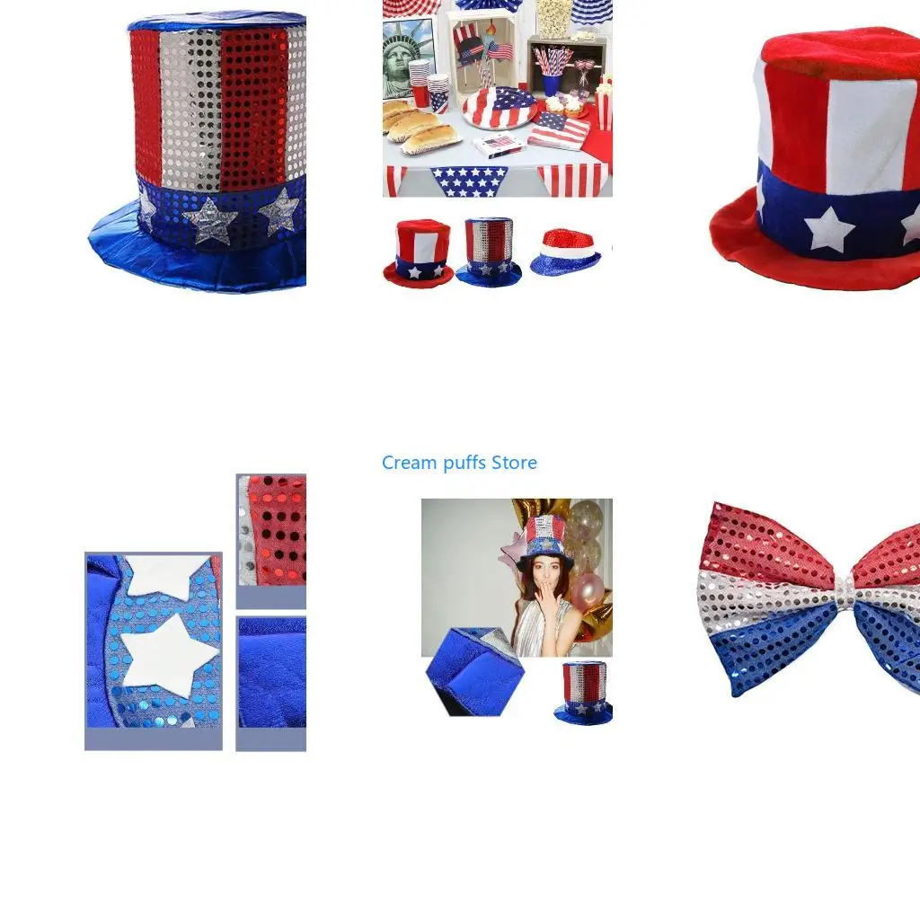 50LE Stovepipe Hat with Sequins Adults July Fourth Themed Party Accessory