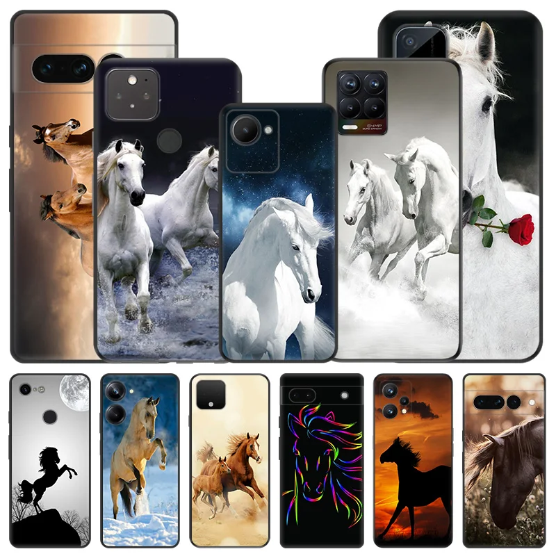 Soft Phone Cases For Pixel 8a 7a 6a 7 6 8 Pro Flower Horse Honor X8b X9b X7b 70 90 X6 X7 X8 X9A X8a X6A Magic5 Black Matte Cover