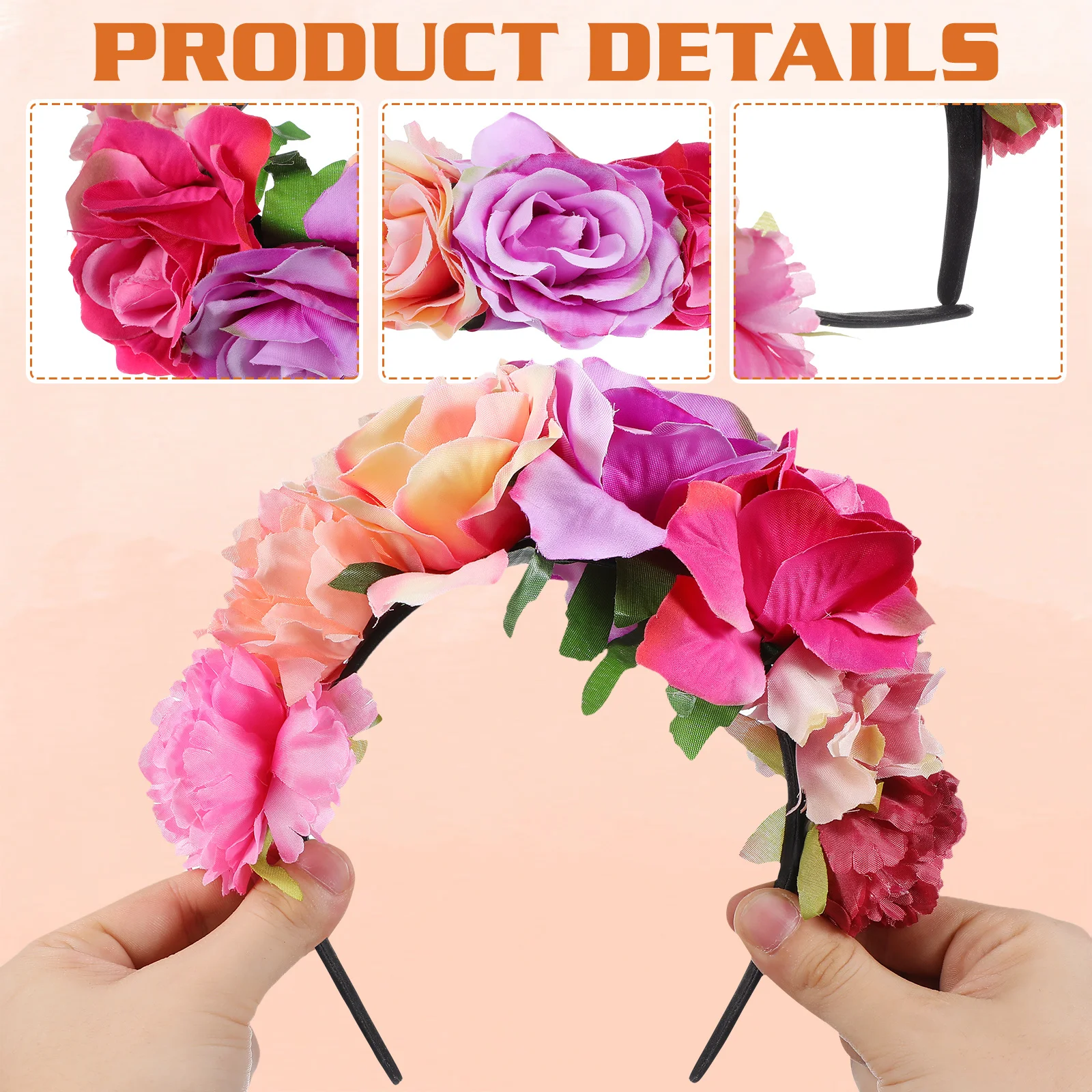 رباط شعر من البوليستر على شكل زهرة الورد للهالوين، رائع وخفيف الوزن ومريح لحفلات المهرجانات، رباط شعر على شكل زهرة الورد