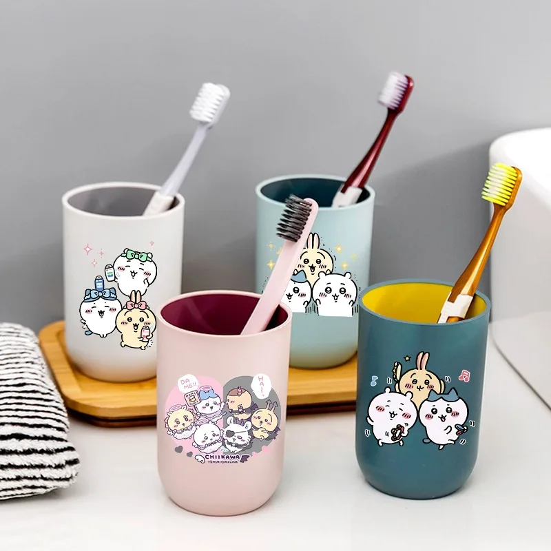 Chiikawas Tooth Cup Couple Travel Portable Toothbrush Cup Usagi Hachiware Cartoon Anime Pattern Printed Water Cups Party Gifts