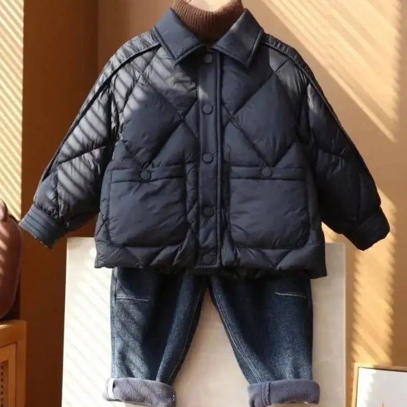 Winter warm cotton-padded jacket 2024 new high-end thickened coat for small and medium-sized boys