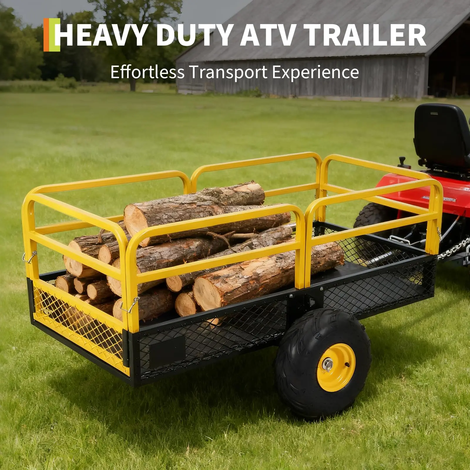 1500LB ATV UTV Tow Behind Dump Cart 20 Cu Ft Yard Garden Trailer With Removable Sides 16in All Terrain Tires For Lawn Tractor