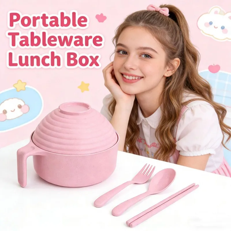 Wheat Straw Bowl Kitchen Spoon Chopsticks Fork Kitchen Tableware Sets Anti-Fall Bowls Noodle Soup Snack Salad Fruit Bowl view 2