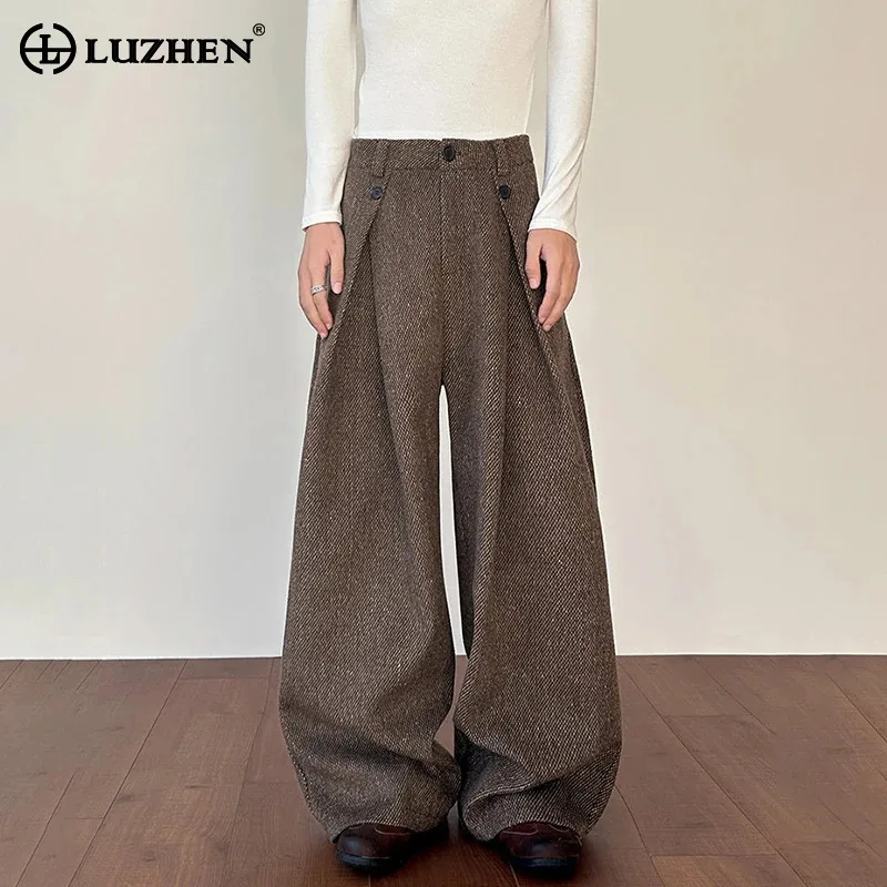

LUZHEN 2025 New Fashion Original Fold Design Loose Straight Casual Pants Men's Solid Color High Quality Wide Leg Trousers JY5414