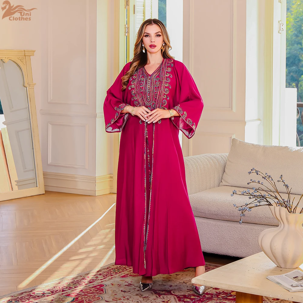 Eid Ramadan Dubai Set da 2 pezzi Abaya ricamato con abito interno Caftano musulmano per donna Abbigliamento da festa islamico