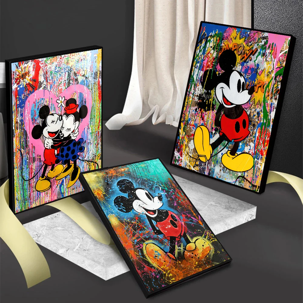 MINISO Mickey Mouse Decorative Poster Graffiti Abstract Canvas Painting Prints Wall Art Home Decoration Room Decor Christma Gift