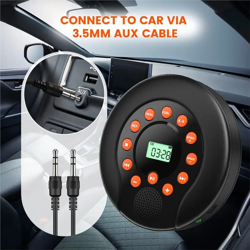 B04B-Rechargeable 1500Mah Portable CD Player Audio Cassette Player With Dual Stereo Speakers, Car AUX/USB Playback Player A