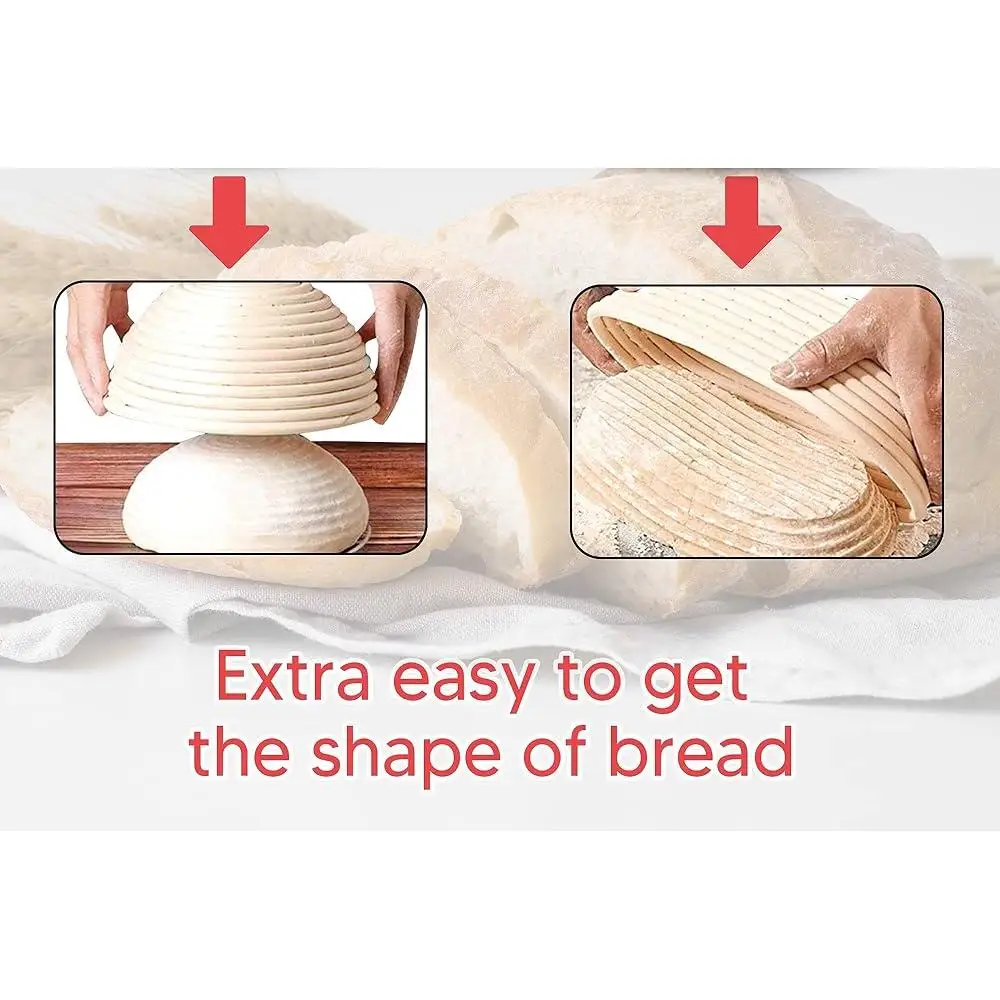 10-Zoll-Rattan-Gärkorb, 2er-Set, Sauerteigbrot-Backset, handwerkliches Brotbackwerkzeug, langlebiges, natürliches Material