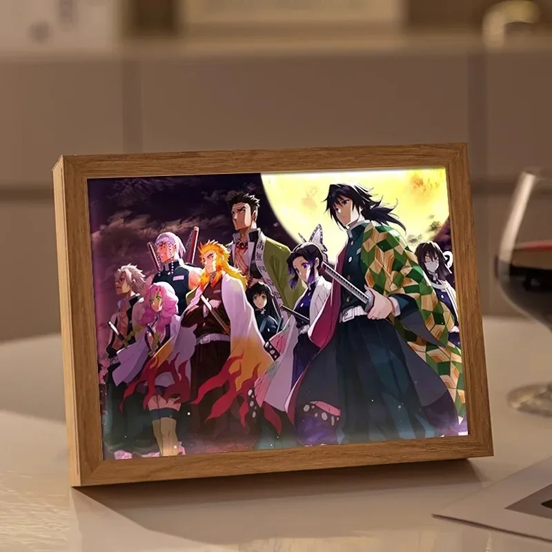 LEDライトボックス付きデーモンスレイヤーフォトフレーム,常夜灯,アニメフィギュア,かまど,タンジロウ,ネズコ,ポートレート,ギフト,装飾