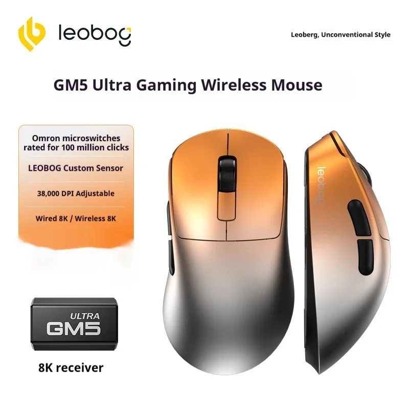 LEOBOG GM5 Ultra Mouse Tri Mode Wireless Lightweight Adjustable DPI Long Battery Life Ergonomic Gaming Mouse for PC Laptop Gamer