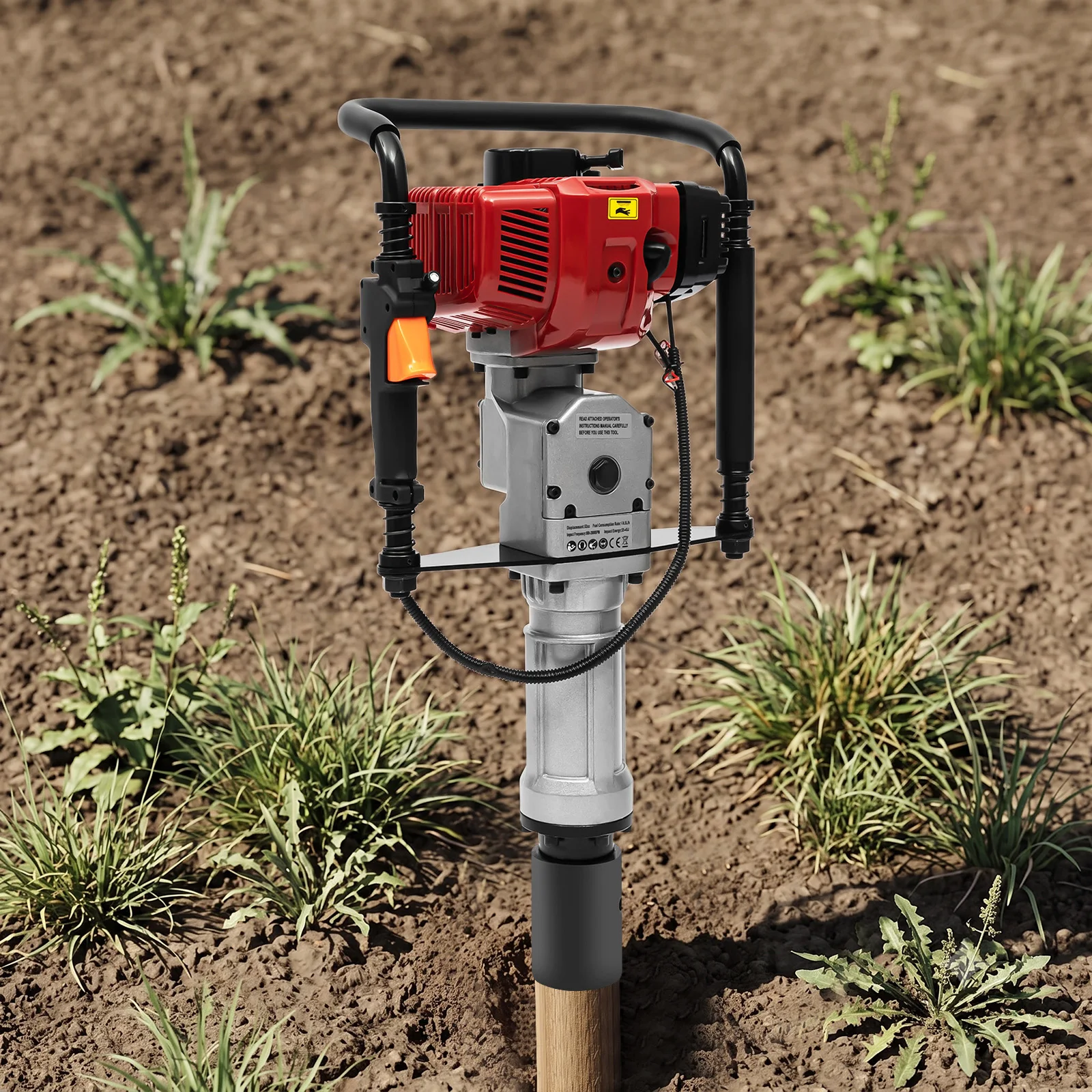 52CC 1900W Gas‑Powered Fence Post Driver 2‑Stroke Impact Hammer for Ground Rod Fencing Pile Driving Work