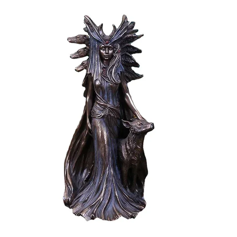 Hecate Greek Goddess of Magic with Her Hounds Statue Figurine Art Modern Resin Witch Hound Sculpture Home Living Room Decoration
