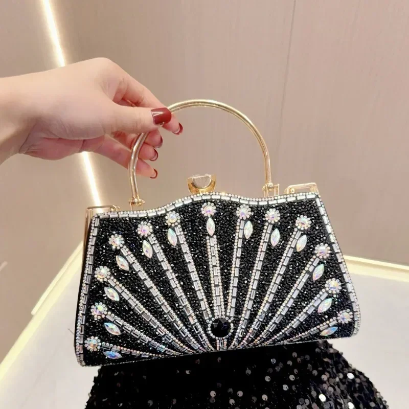 Shinny Women's Fashionable Handbag Formal Diamond Evening Bag Wedding Party Top-handle Phone Clutch Gold Black Bling Purse