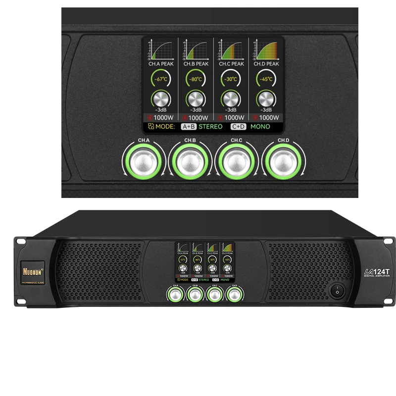 NUOXUN Class D With LCD Screen Power Amplifier 4 Channels Amplifier 1000 Watts Professional Power