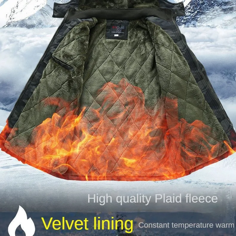 Winter Warm Windproof Labor Protection Top Plush Thickened Cotton Coat Camouflage Electric Welding Machine Repair Work Clothes