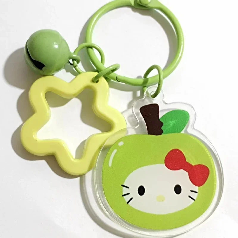 Hello Kitty Keychain Sanrio Ins Bell Acrylic Pendant Anime KT Fruit Series Key Chain Gift Cute Key Chains for Women Wholesale