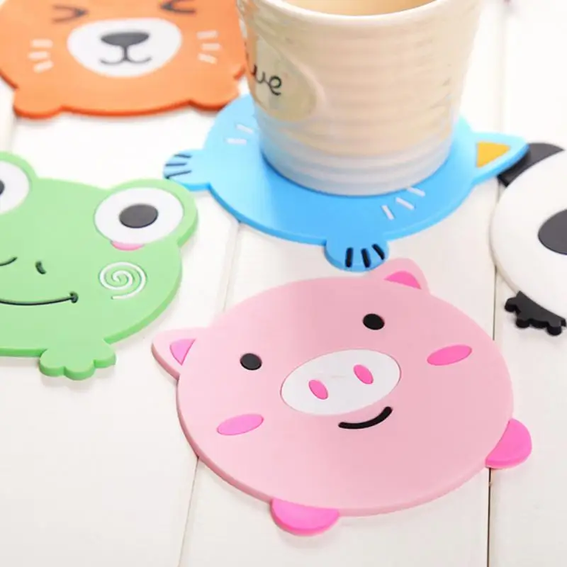 Cartoon Coaster Silicone Mat Drink Cup Coasters Non-slip Placemat Cute Animal Cup Mats Pad Pot Holder Kitchen Accessories