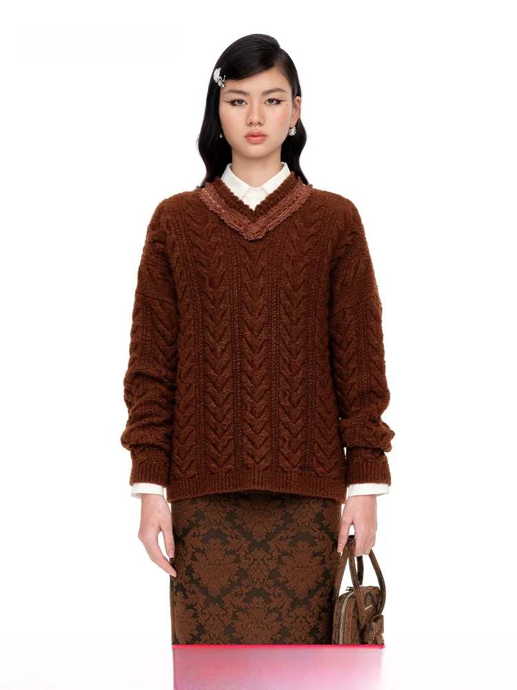 

Женский вязаный свитер Ele: Простой дизайн, премиум-качество, V-образный вырез, длинный рукав, стандартный крой, модный, для повседневной носки