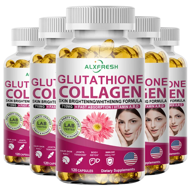 

Коллагеновый пептид Alxfresh, глутатион, биотин, гиалуроновая с капсулами комплексных витаминов — пищевая добавка без глютена