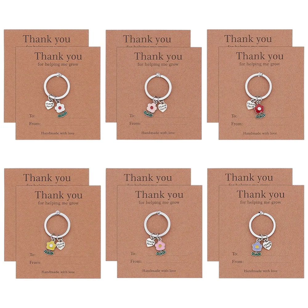 

12Pcs 6 Styles Zinc Alloy Enamel Keychains with Paper Card Flower Platinum Mixed Color 49mm 2pcs/style