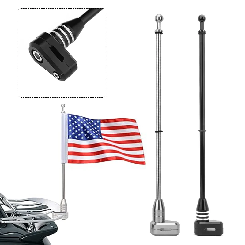 

Motorcycle National Flag Pole With Base Mount Luggage Rack Adjustable For Harley Sportster XL883 Touring FLHT Road King Glide