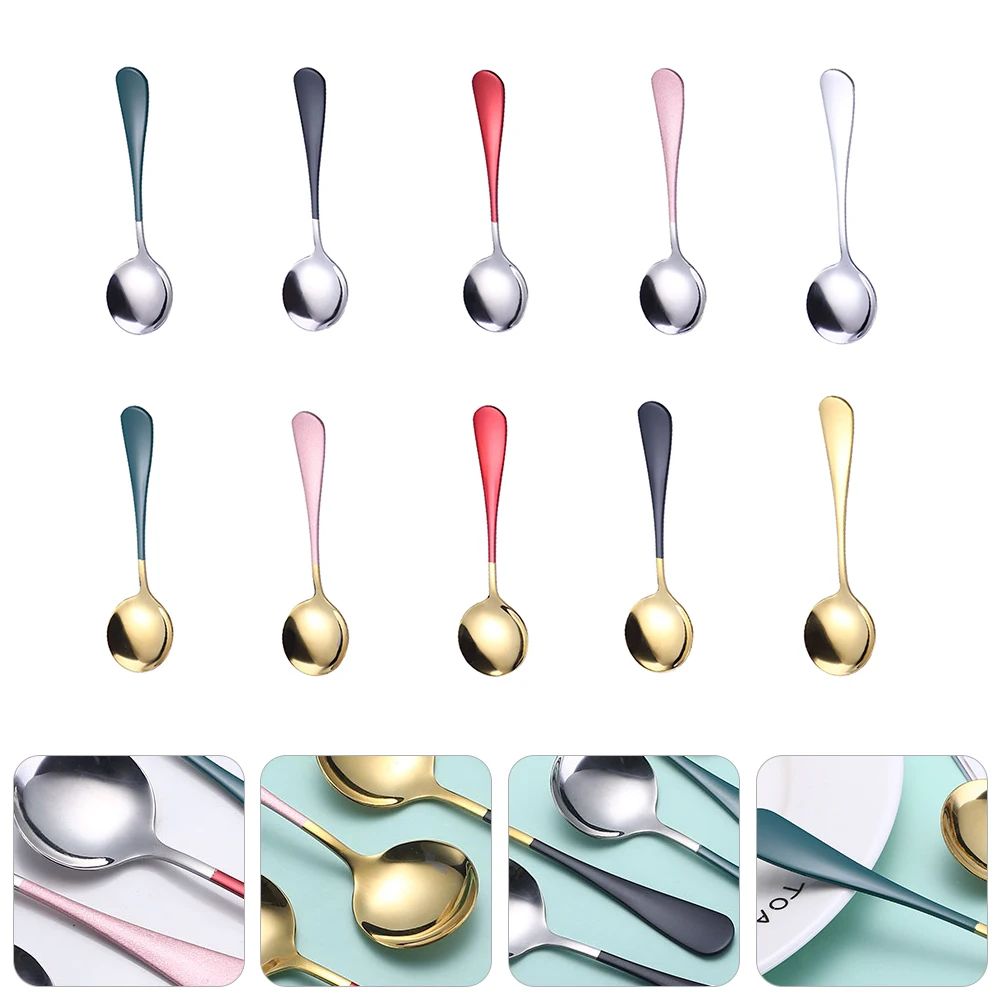 

10Pcs Eco-Friendly Stainless Steel Round Spoon Set For Kids And Adults Lightweight Cake Dessert Coffee Spoons