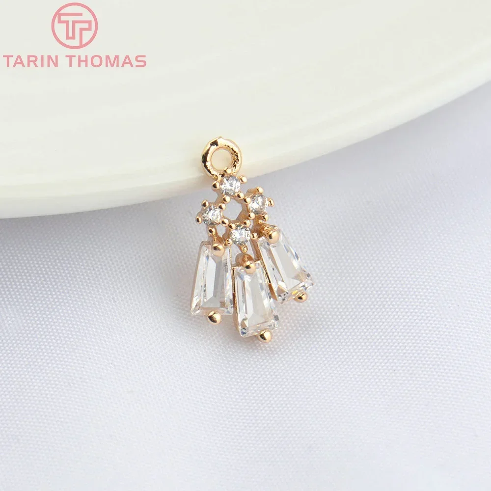 (4862) 10PCS 9x13MM 24K Champagne Gold Color Brass with Zircon Charms Pendants High Quality Jewelry Making Findings Wholesale