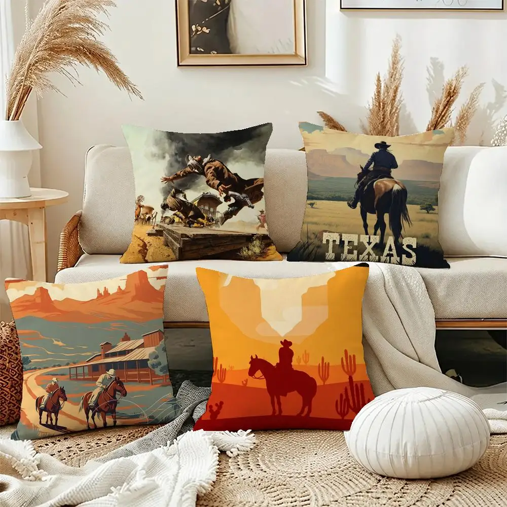 Cool Art Desert Cowboy Cushion Cover Short Plush Pillowcase, Washable Wrinkle Resistant Cover for Bedroom Gift
