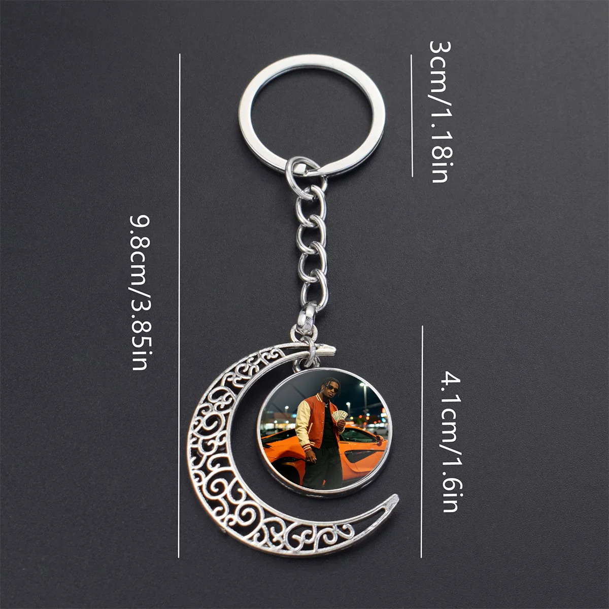 Personalisierter Foto-Halbmond-Schlüsselanhänger Individuelles Bild Metall-Schlüsselring Geschenk – Detail 2