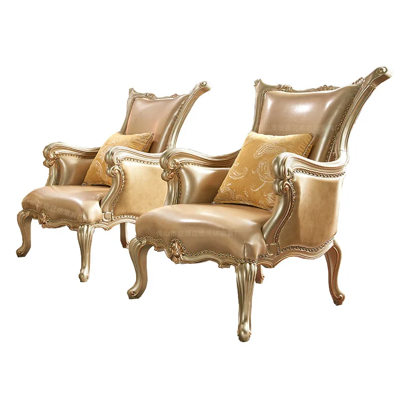 Leather sofa solid wood double-sided engraved European style