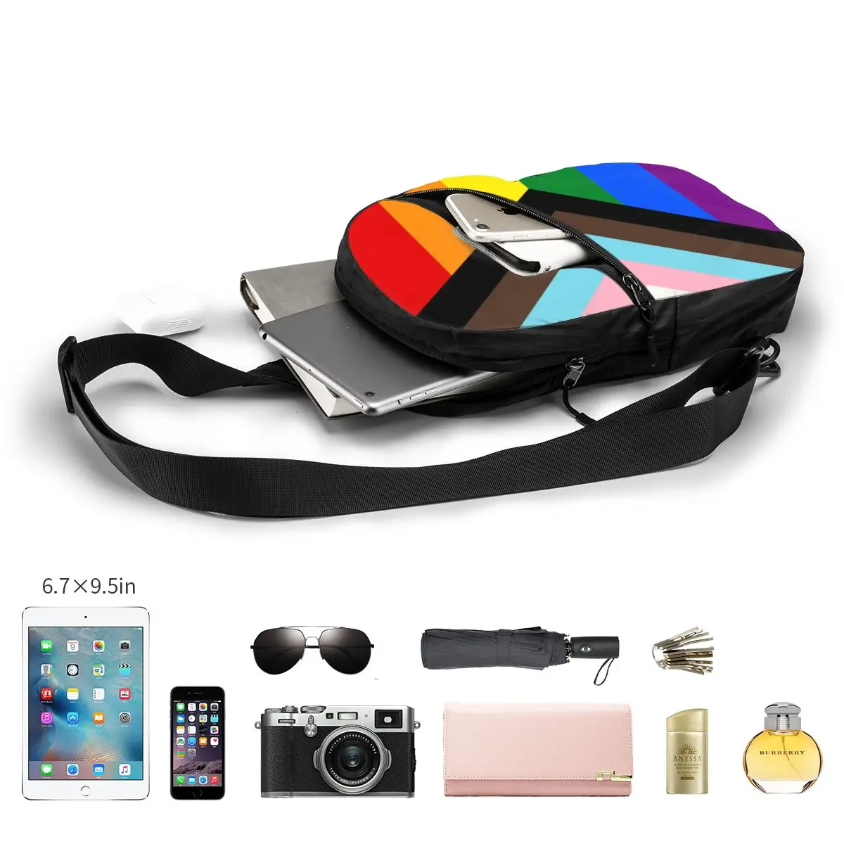 Cool LGBT Progress Pride Flag Crossbody Sling Backpack Men Gay Pride Shoulder Chest Bag for Traveling