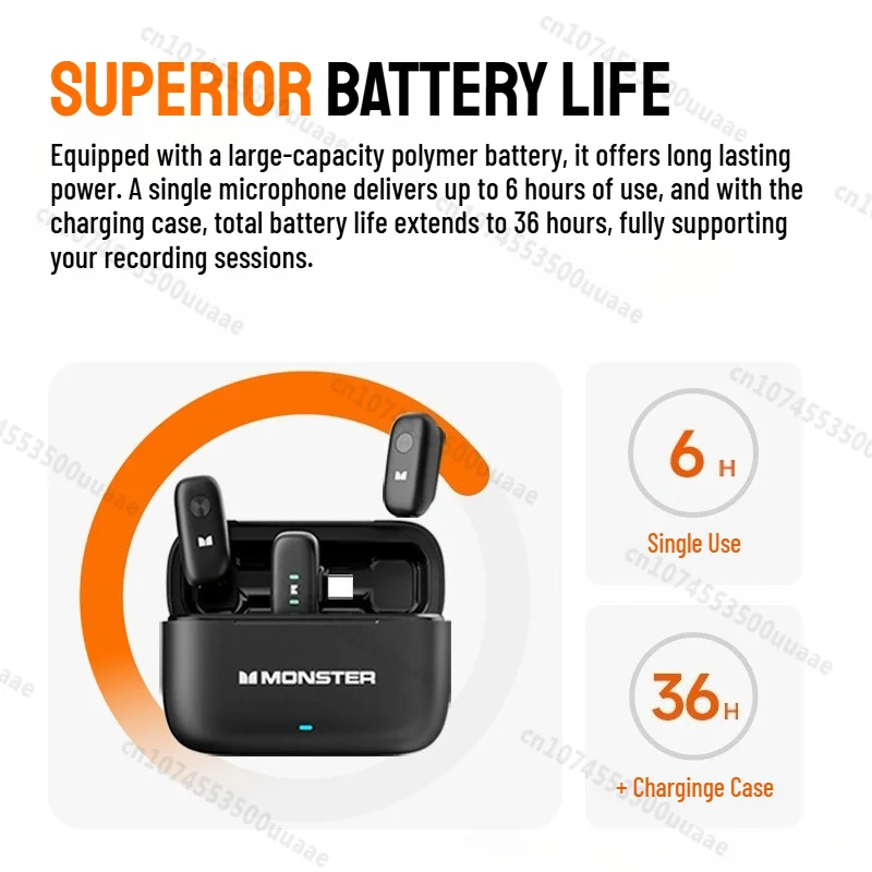 Bezprzewodowy mikrofon krawatowy Monster N10 PRO do iPhone 7-17 iOS/Android Type-C, do transmisji na żywo, nagrywania gier, wywiadów i vlogów