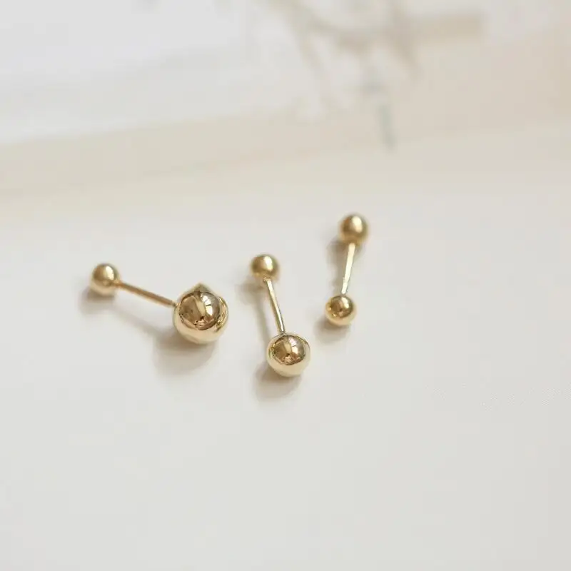 GOLDtutu Golden Ball Earrings for Women, 9K Gold Minimalist Earrings, Concise Screw Ear Plugs, Popular, Golden, K231