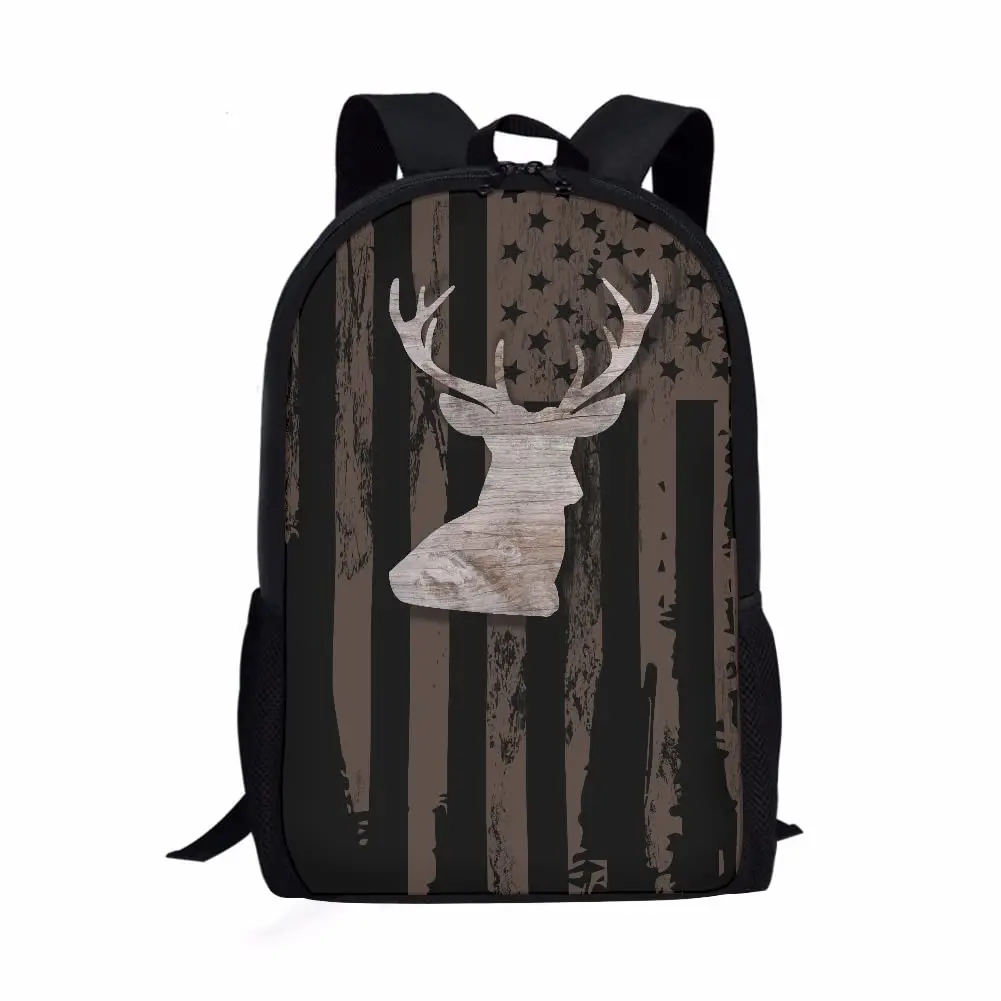 Mochila de hombro de ciervo de caza con bandera americana para niños, mochila multifuncional de grado Casual, Animal, Escuela Primaria