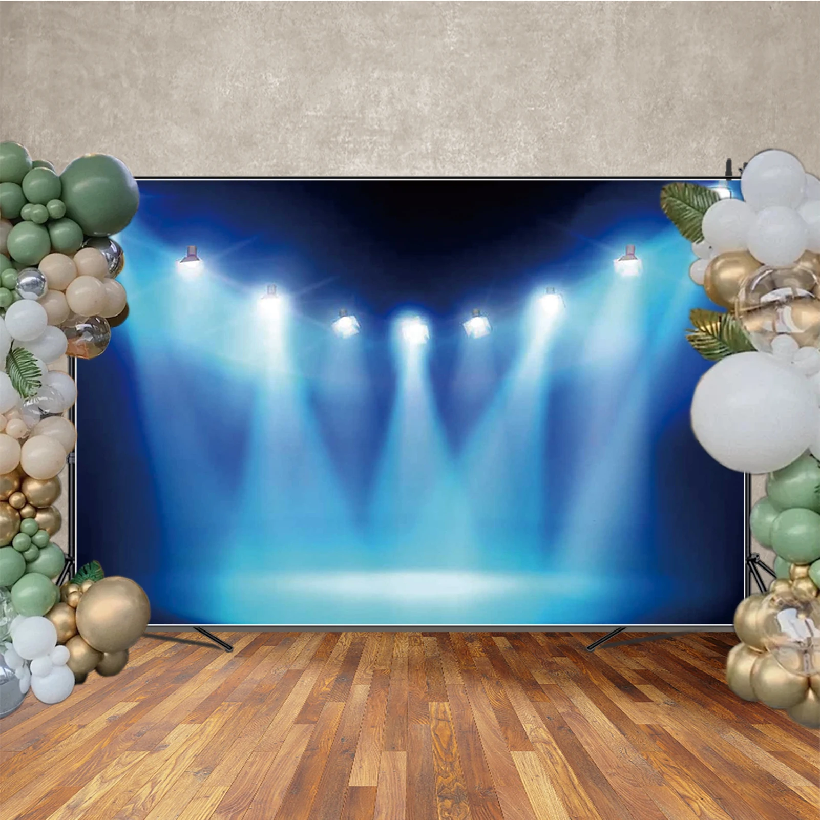 MOON.QG Neon Talent Show Stage Backdrops Smoke Spotlights Arch Backgrounds For Photographs Birthday Banner Photozone Photocall