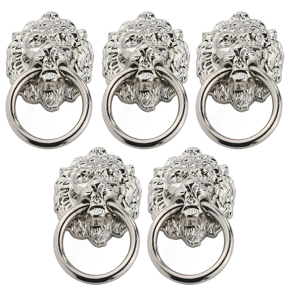 

5 Pcs Drawer Pulls Handle Lion Head Handles Pulling Single Hole Silver Wardrobe