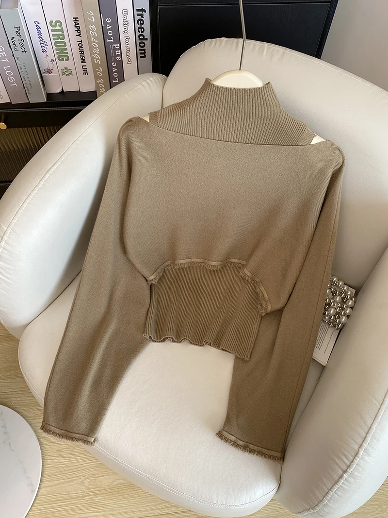 Early Autumn Lightweight Mature Sweater oulder Bared Vest Vintage Tassel High Waist Slimming Two Piece Set Commute Sle Lo...