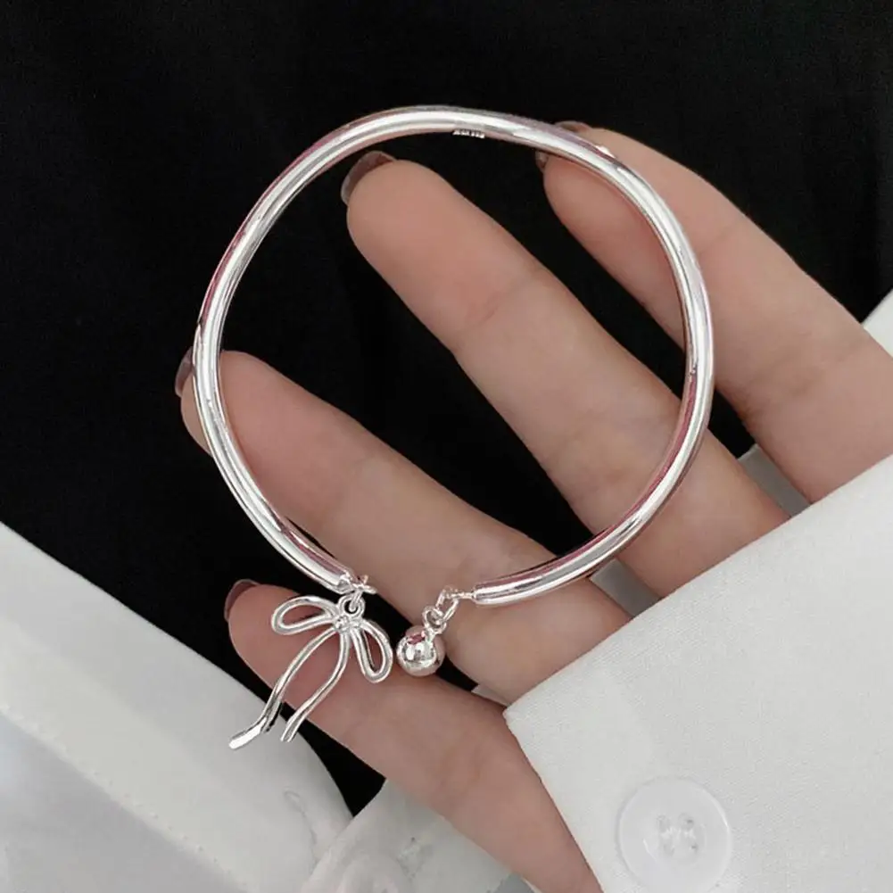 New Trendy Silver Color Bowknot Bracelet for Women Cute Romantic Round Ball Adjustable Cuff Bracelet 2025 Jewelry Birthday Gift