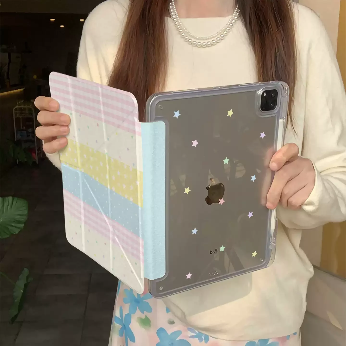 Ins Colorful Striped Star Tablet Case For iPad Pro 11 12.9 13 M2 M4 M3 M5 Shell 8.3 9.7 10.2 5/6/7/8/9/10/11th Air 4 5 6 7 Cover