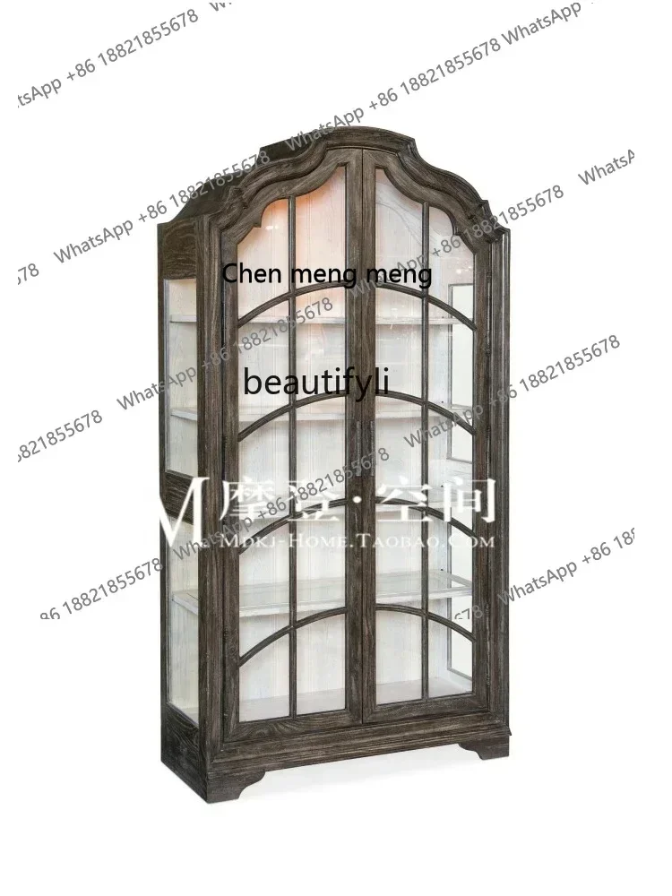 

X American retro dining side cabinet, solid wood living room wine cabinet, French industrial wind storage display side cabinet