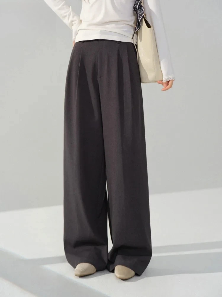 Elegant Pleated Wide Leg Pants Women High Waist Trousers Loose Straight Leg Office Slacks Autumn Winter Casual Pants for Lady