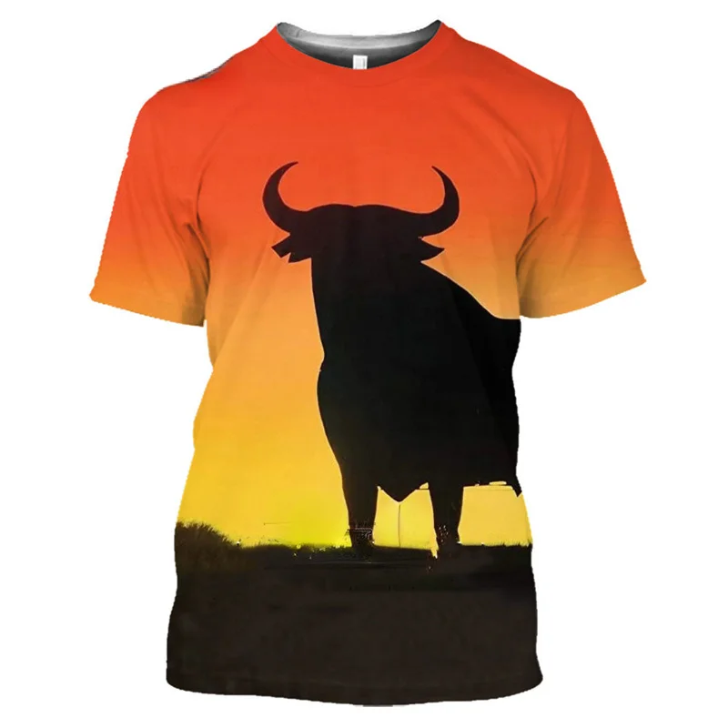 3D Spanish Bull Cattle Printing T Shirt Spain Bullfighting Graphic T-Shirts for Men Womens Clothing San Fermín Tops Short Sleeve