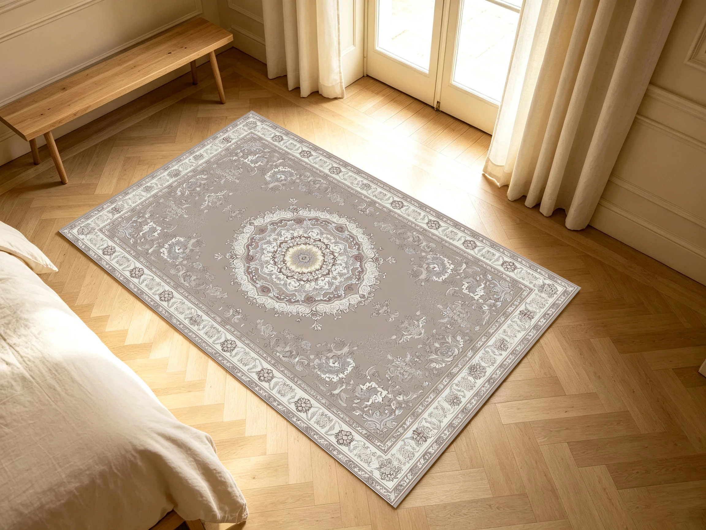 2D Carpet, 2D Large Carpet, Light Milk Tea Brown, with European Vintage Floral Patterns   Soft to the Touch, Suitable for Living In…
