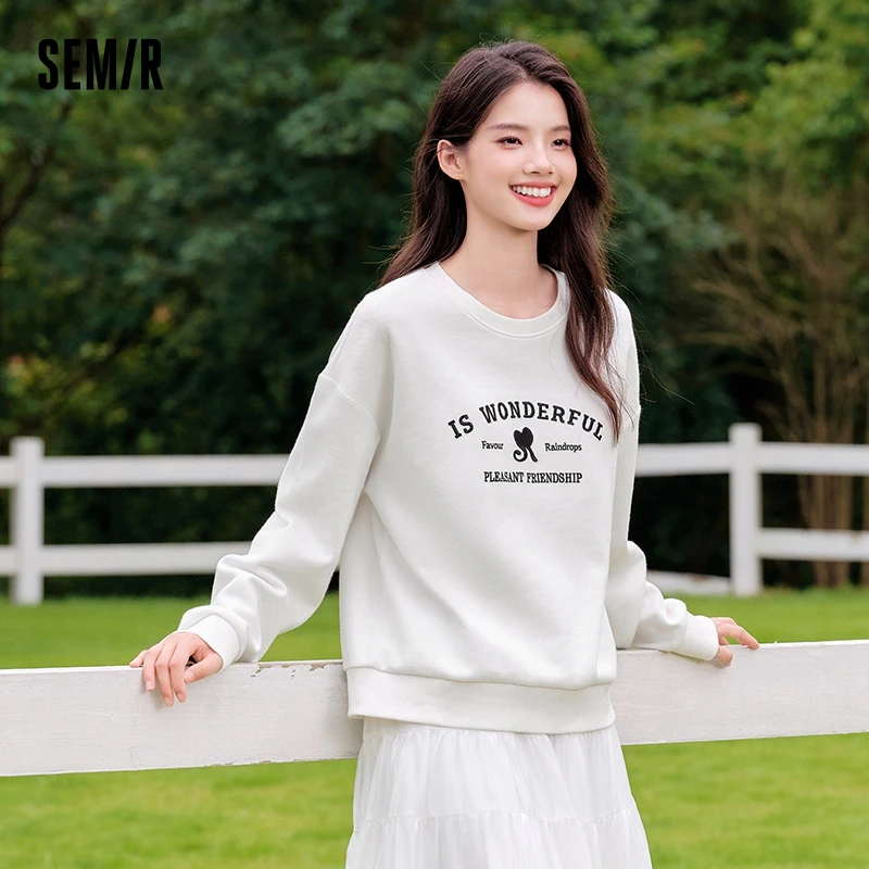 Semir Sweatshirt Women Round Neck Drop Shoulder Loose Clothes Casual Trendy Autumn Letter Embroidery Women\'s Pullover