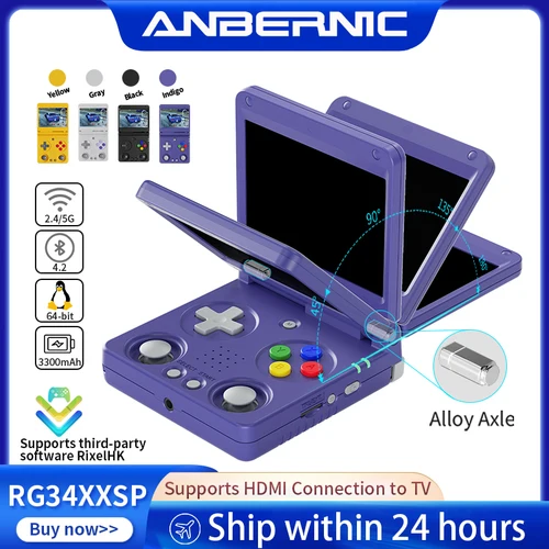 Anbernic-consola de juegos portátil RG34XXSP, pantalla IPS de 3,4 pulgadas, Linux, 64 bits, 3300mAh, WIFI, reproductor de videojuegos Retro plegable