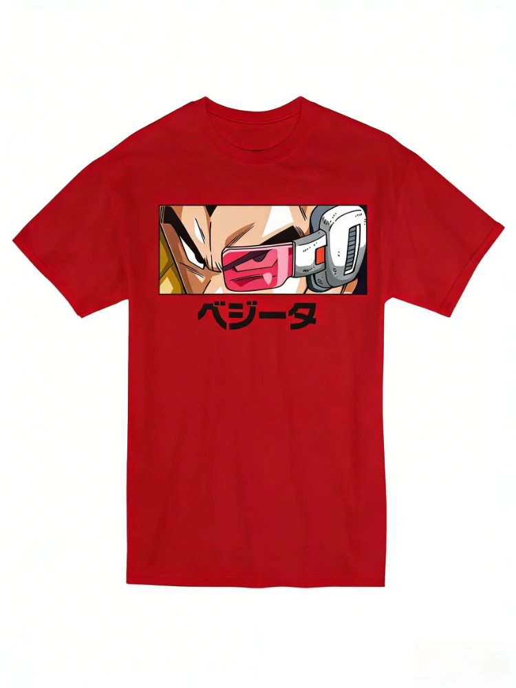 Bandai 2026 New Dragon Ball Z Vegeta Detector Eye Print High Quality Men's Short Sleeve Parent-Child Plus Size Loose Top T-Shirt