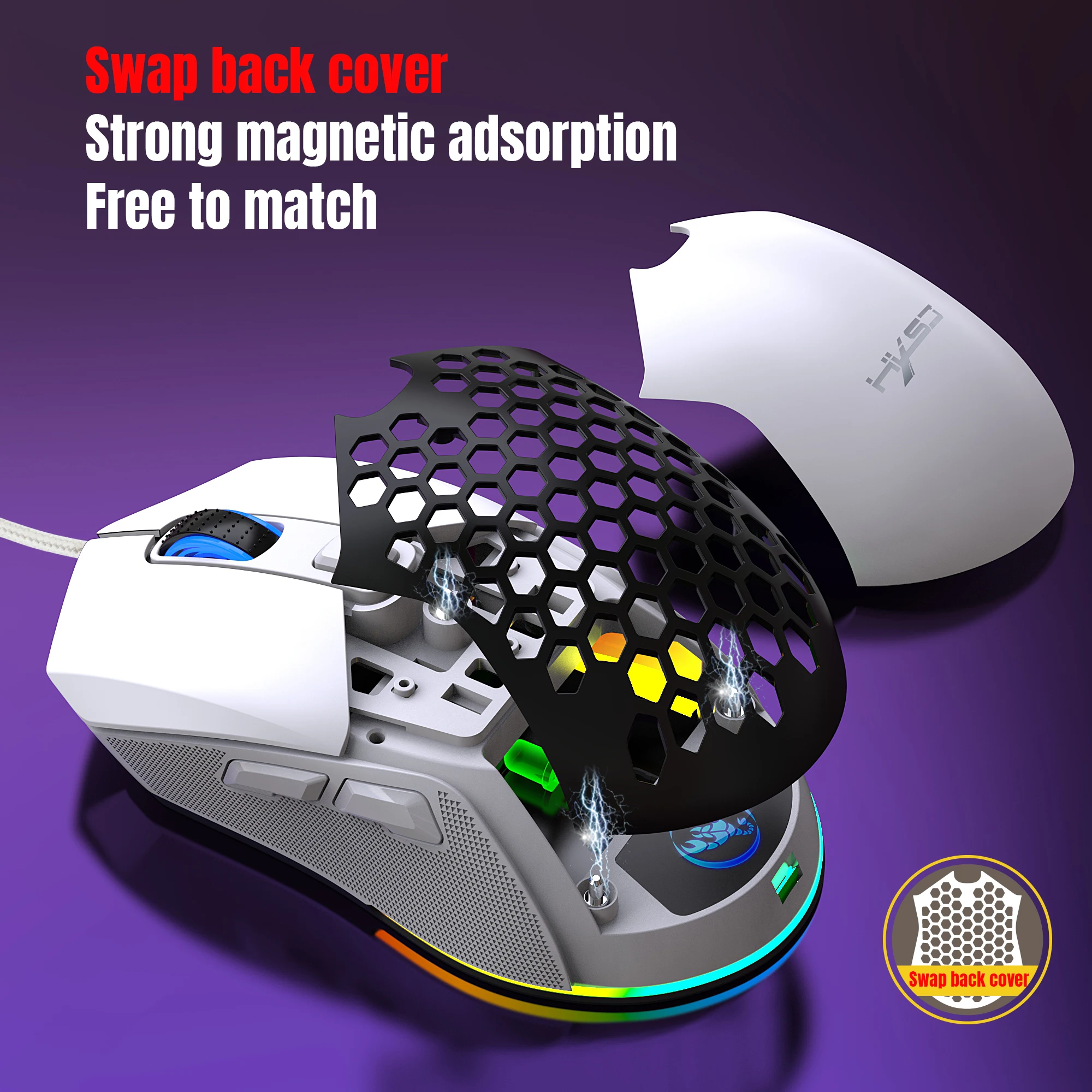 ماوس الألعاب RGB الخلفية جديلة 7200CPI غطاء خلفي قابل للتعديل قابل للاستبدال المنزل البصرية USB السلكية لعبة ماوس