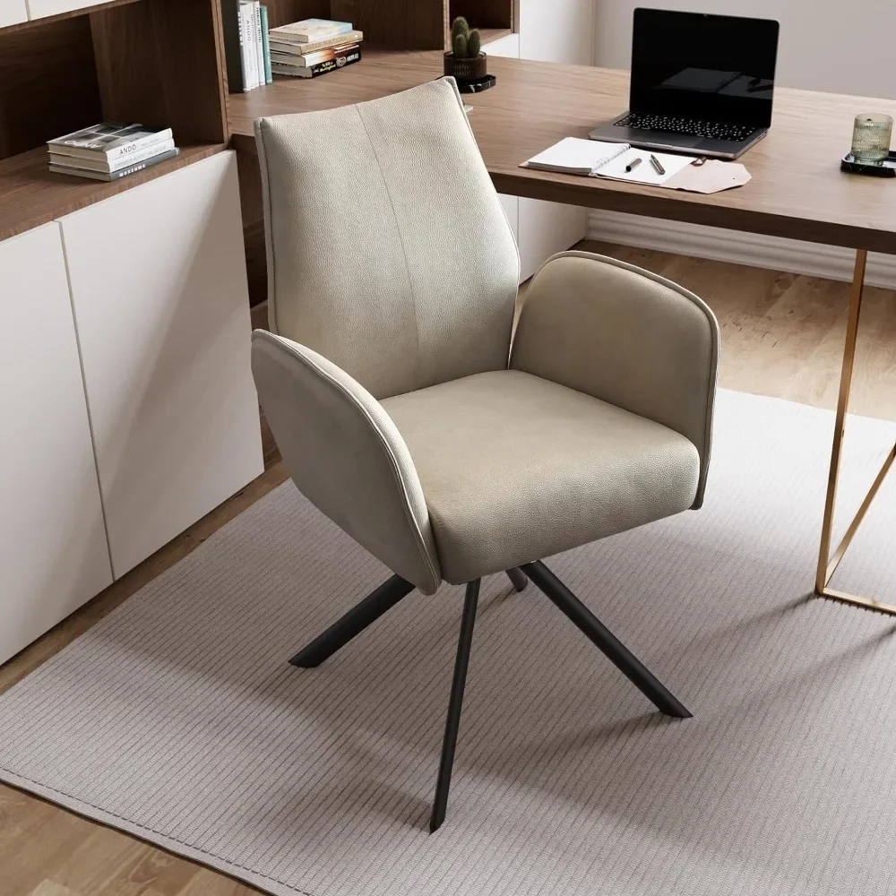 

Modern Desk Chair no Wheel, Ergonomic Office Chair Home Office Upholstered Chair, Swivel Arm Chairs with Metal Legs