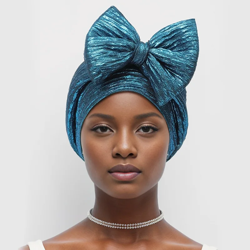 

2024 New Elegant Woman's Turban Cap with Big Bowknot African Ready Gele Headtie Lady Headwrap Bonnet Muslim Hijab Turbante Mujer